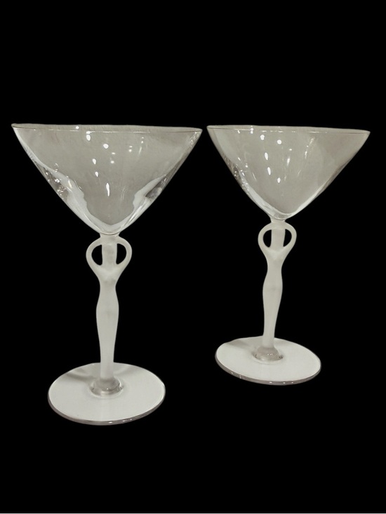 Vintage Other - Vintage French Bayrel Crystal Martini Coupes with Frosted Nude Stem- Pair